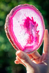 Thumbnail for Pink Agate Slice with Druzy
