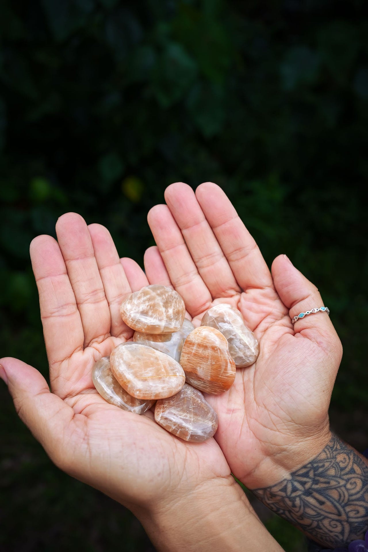 Petite Peach Moonstone Heart