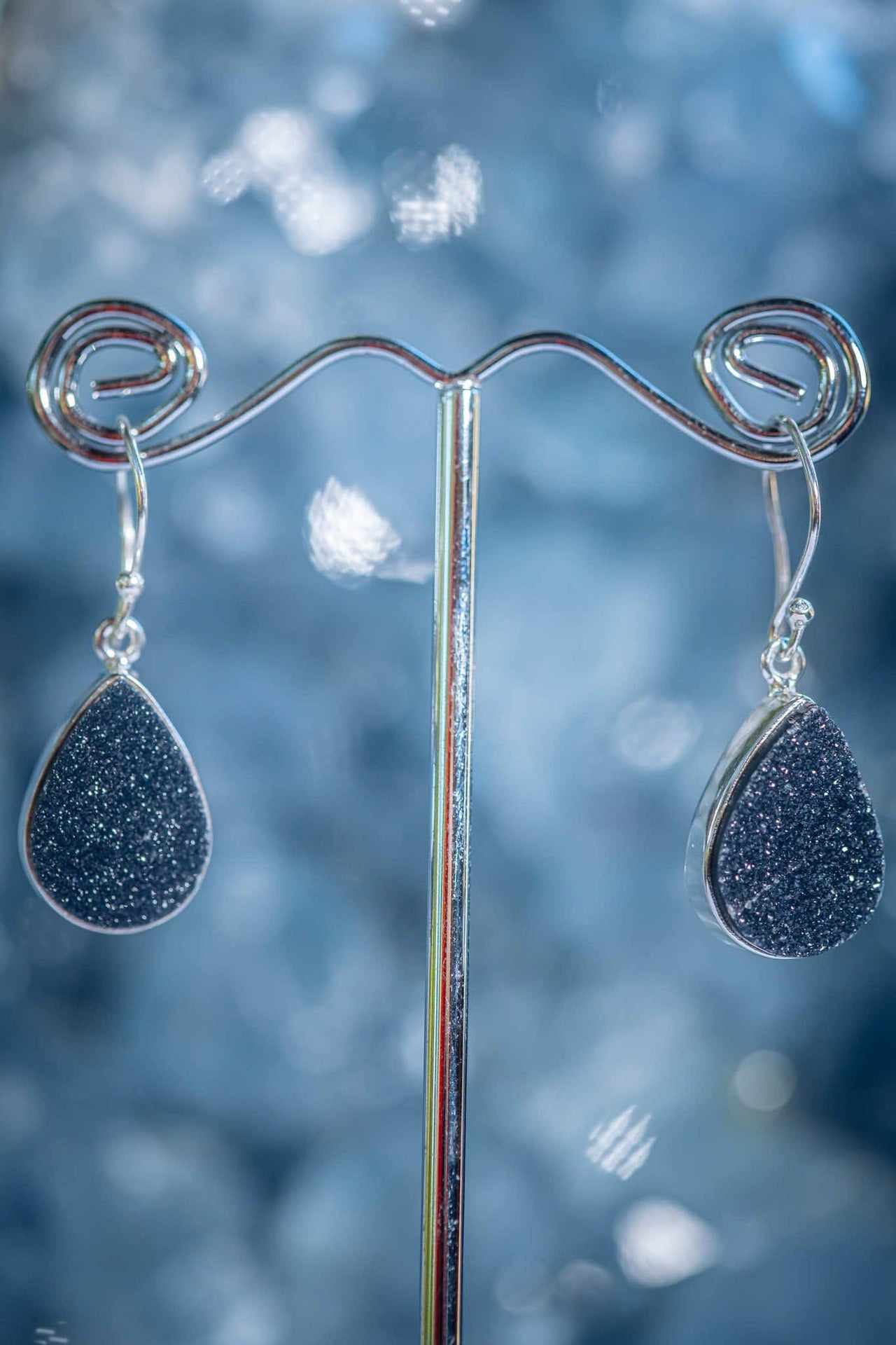 Black Druzy Onyx Earrings