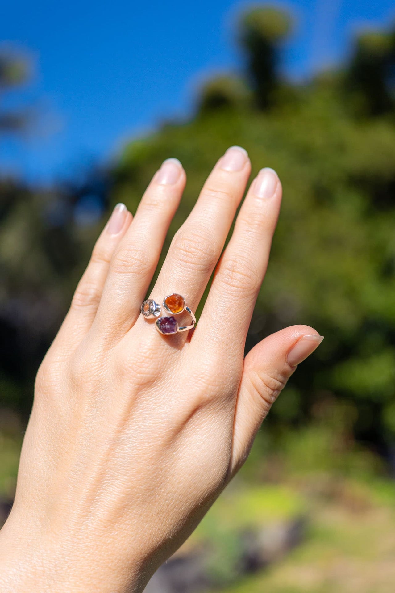 Amethyst, Citrine and Herkimer Diamond Ring