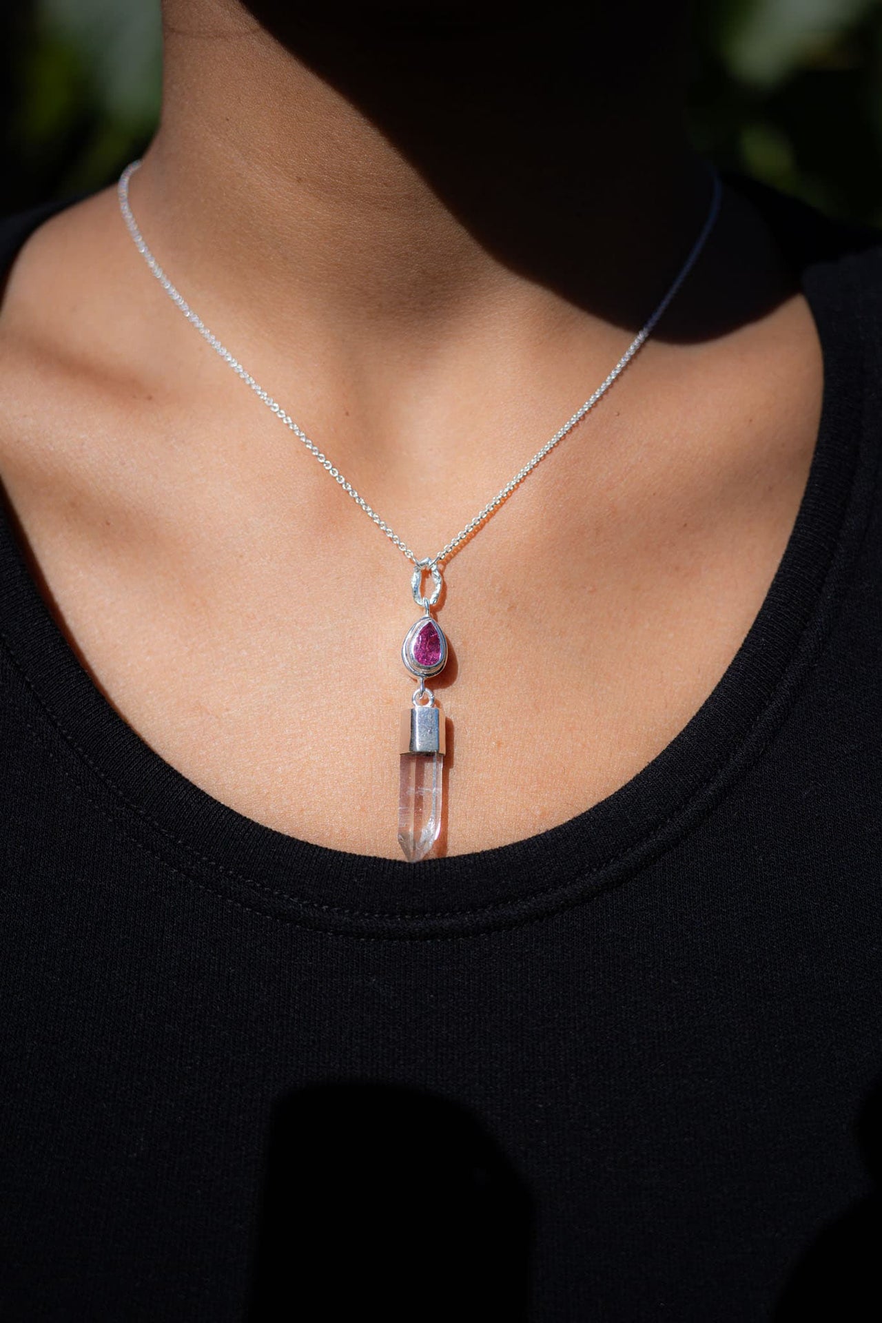 Clear Quartz and Pink Tourmaline Necklace