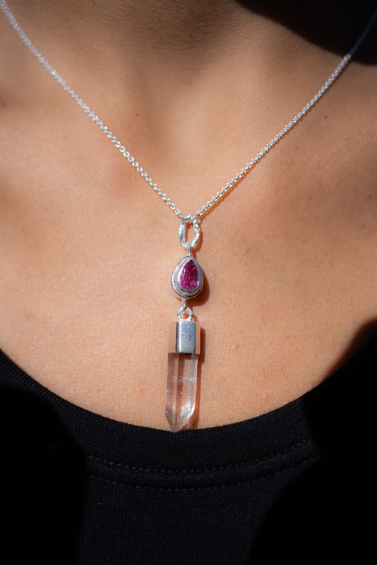 Clear Quartz and Pink Tourmaline Necklace