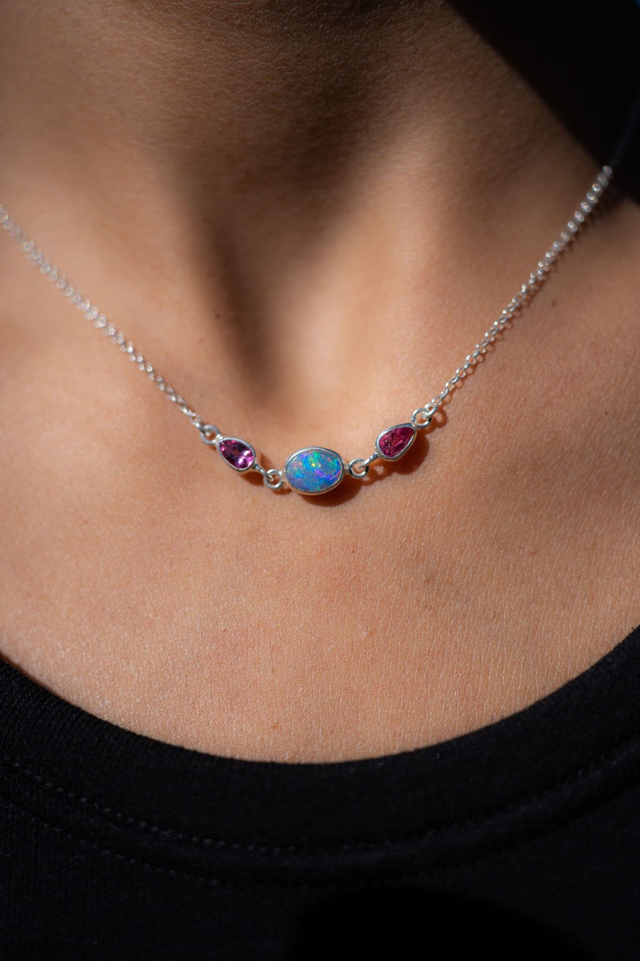 Opal and Pink Tourmaline Necklace
