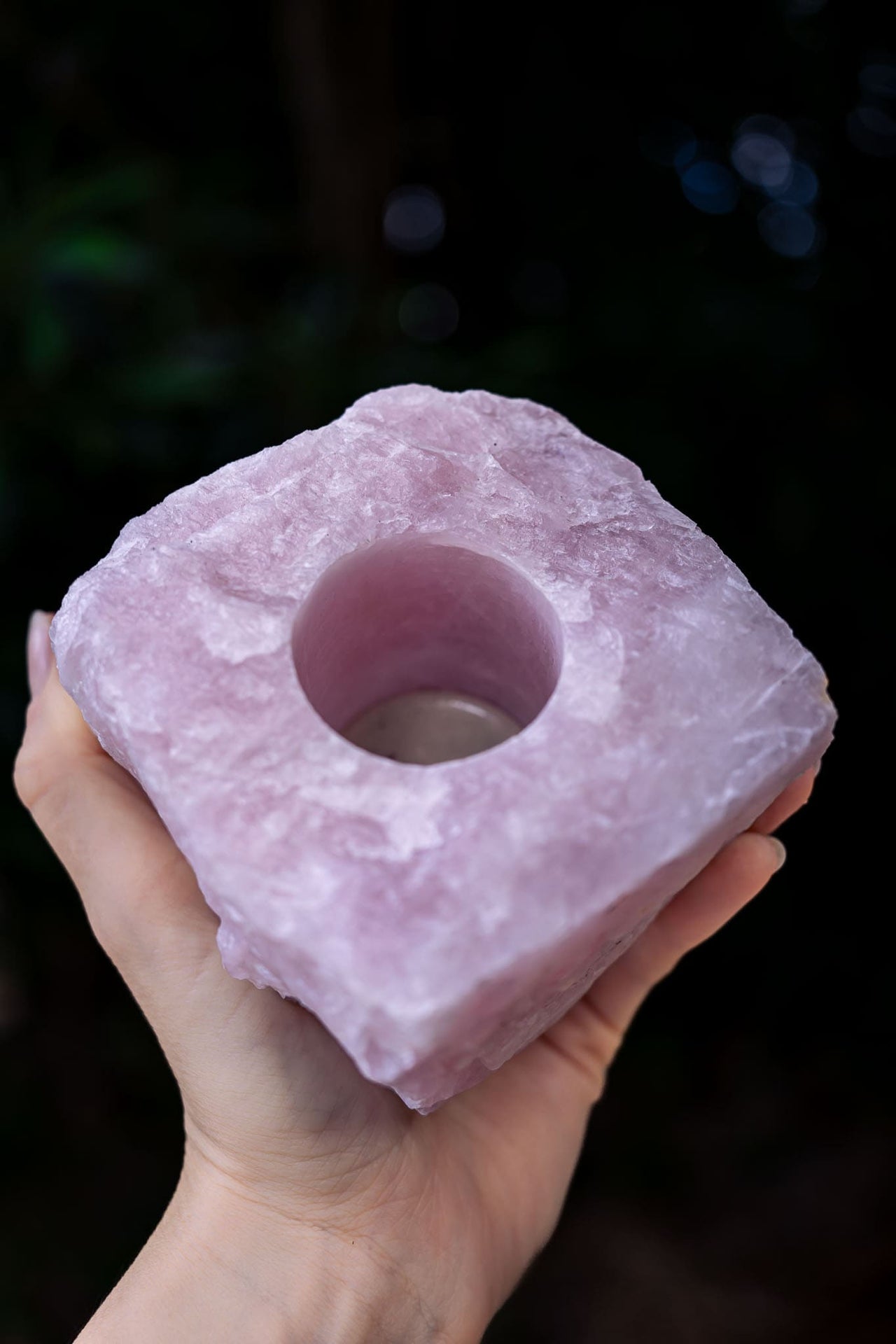 Natural Rose Quartz Candle Holder