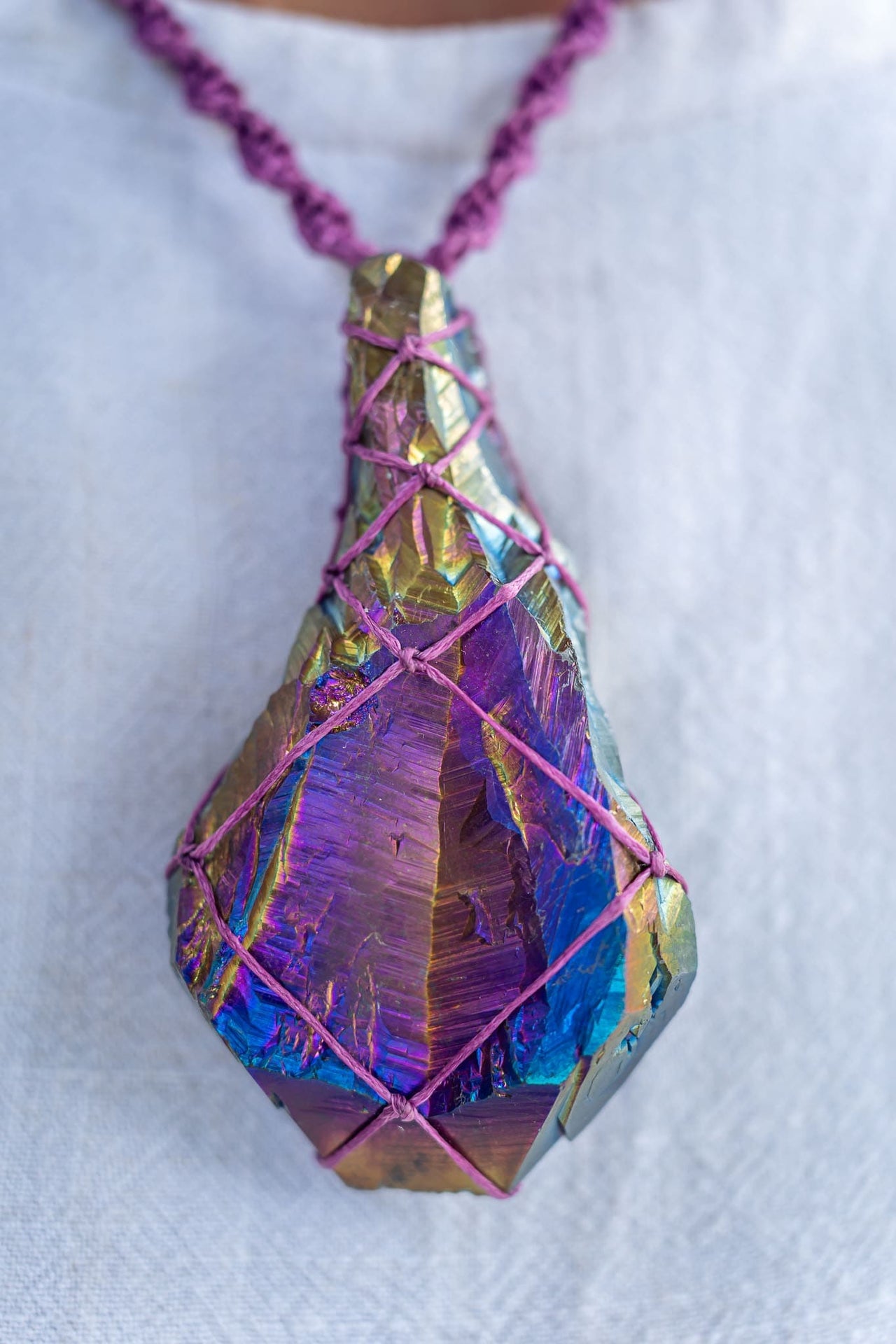 Rainbow Aura Amethyst Macramé Necklace