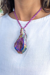 Thumbnail for Rainbow Aura Amethyst Macramé Necklace