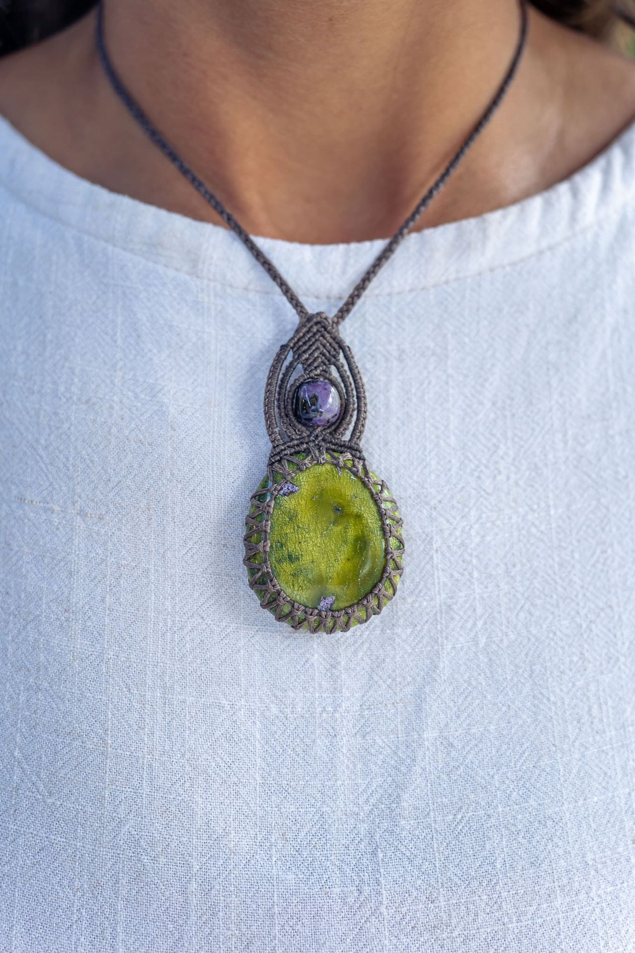 Australian Atlantisite with Charoite Macramé Necklace