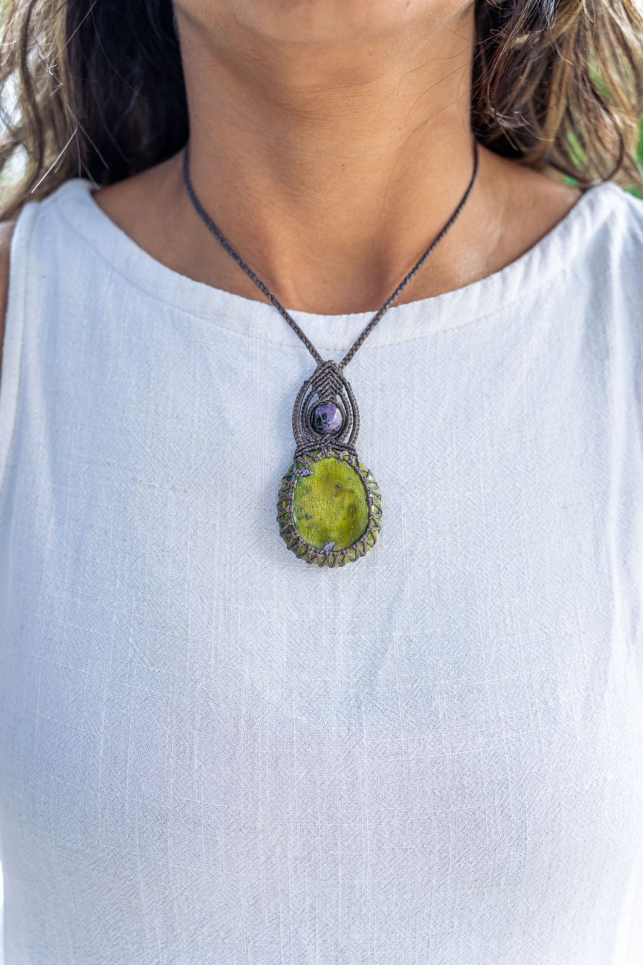 Australian Atlantisite with Charoite Macramé Necklace