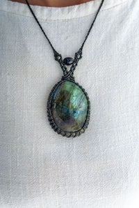 Thumbnail for Labradorite with Blue Tigers Eye and Hematite Macramé Necklace