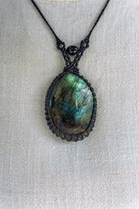 Thumbnail for Labradorite with Blue Tigers Eye and Hematite Macramé Necklace