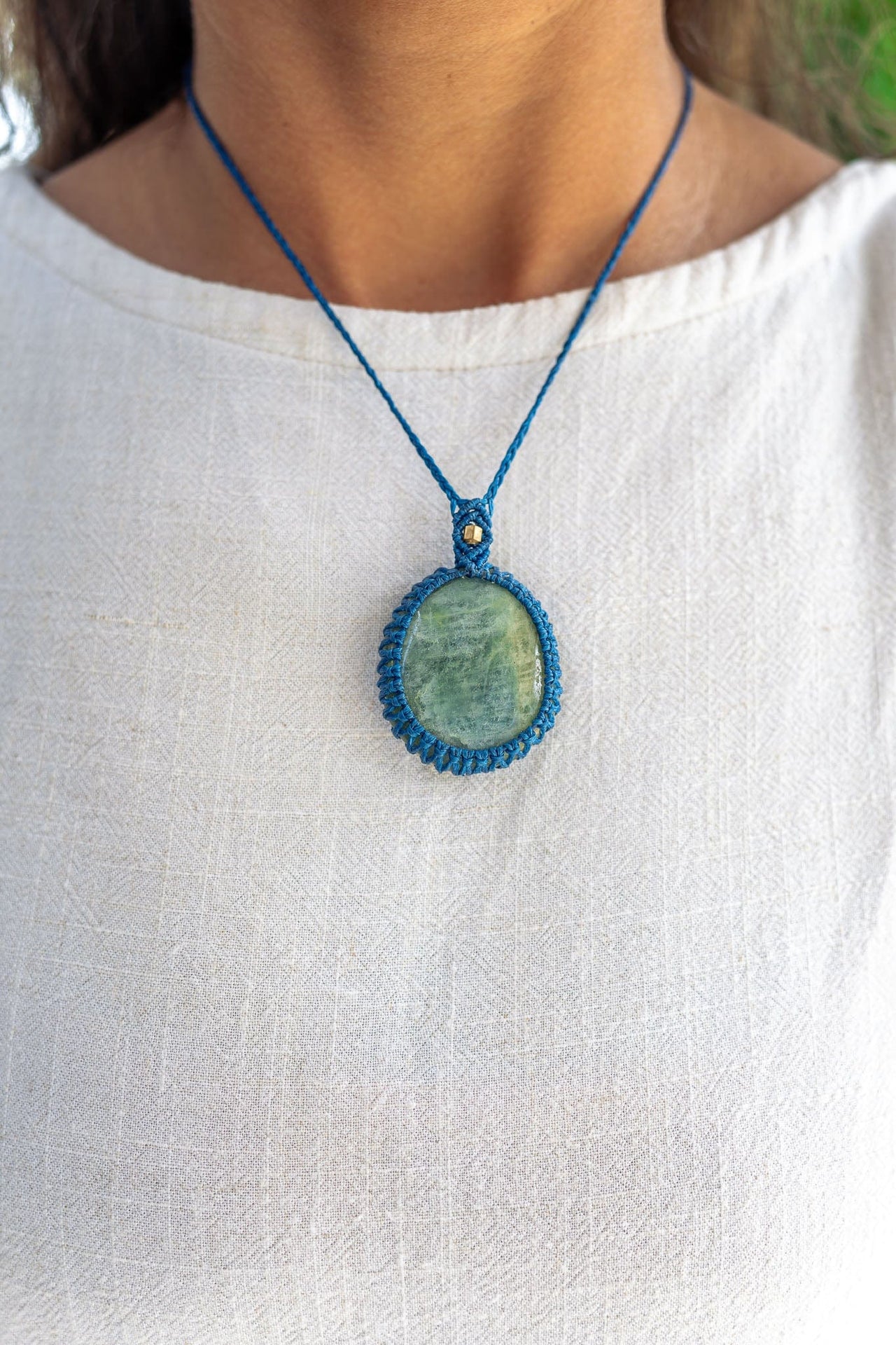 Aquamarine and Chrysoprase Macramé Necklace