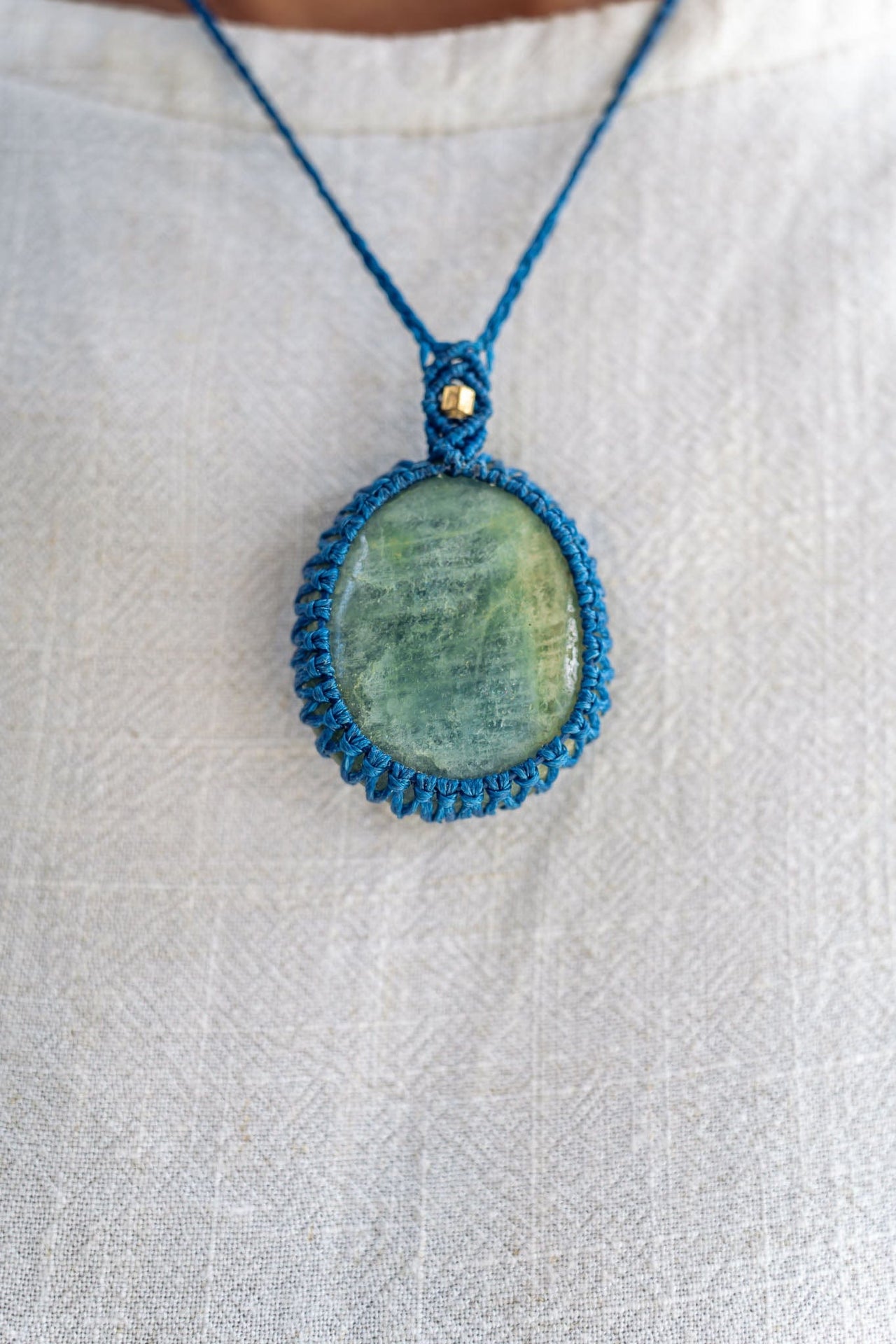 Aquamarine and Chrysoprase Macramé Necklace