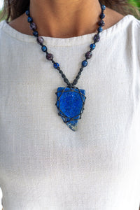 Thumbnail for Rare Lapis Lazuli with Charoite Macramé Necklace