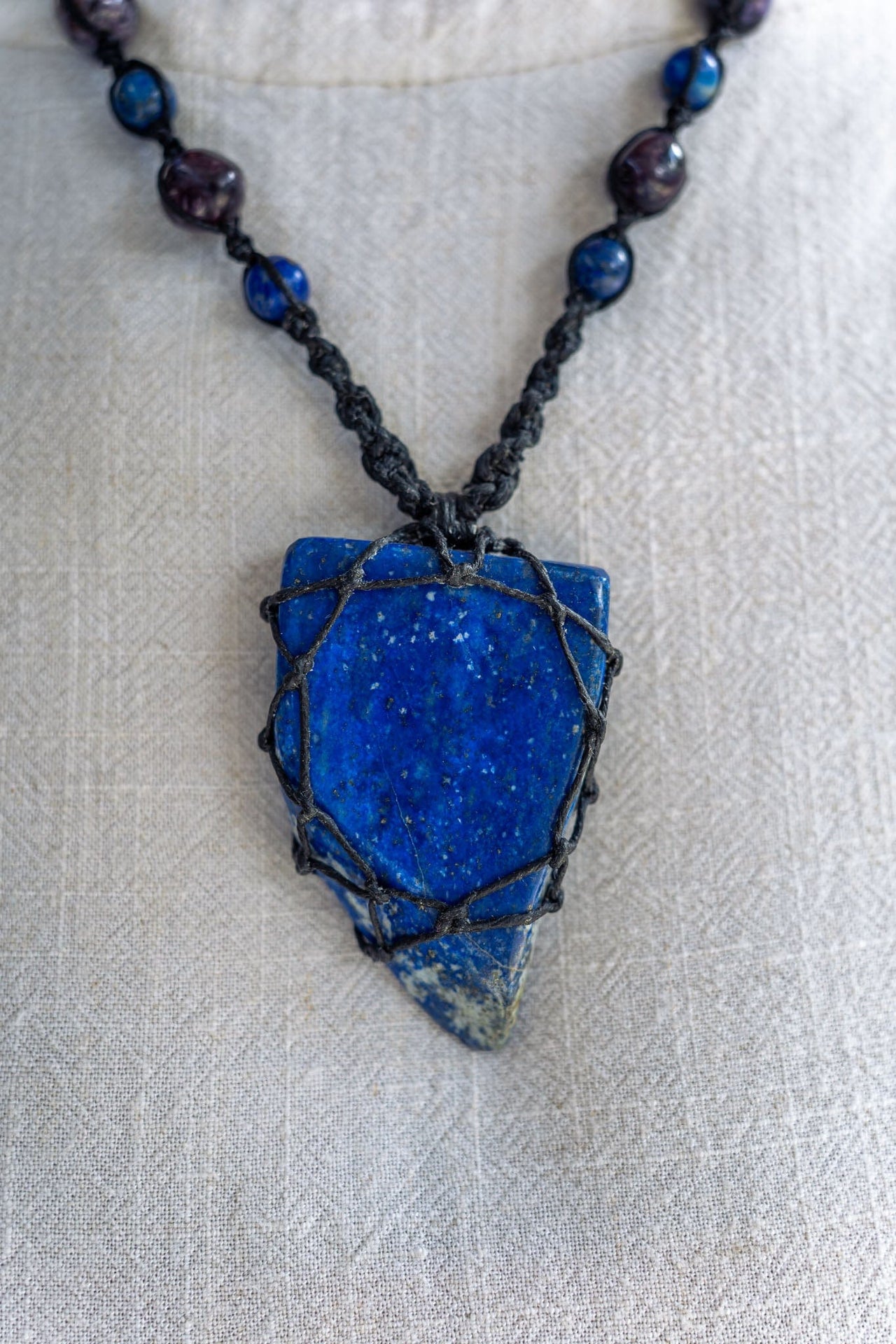 Rare Lapis Lazuli with Charoite Macramé Necklace