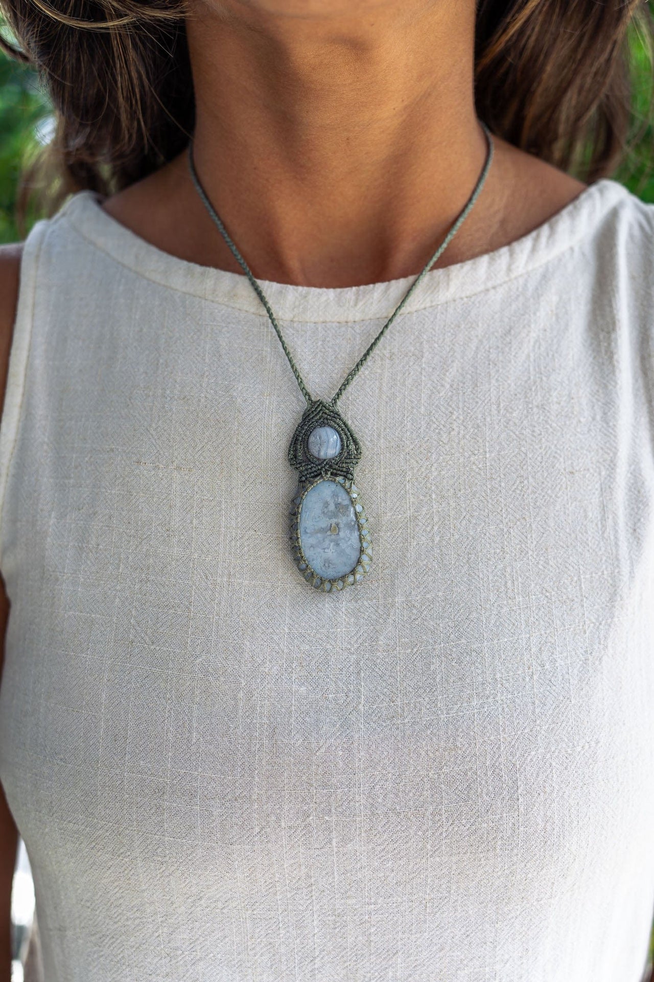 Blue Lace Agate Macramé Necklace