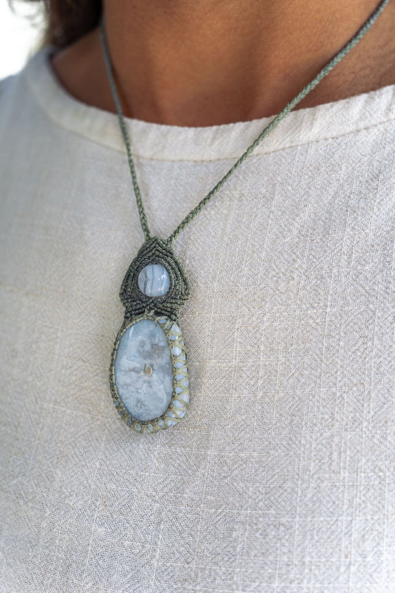 Blue Lace Agate Macramé Necklace