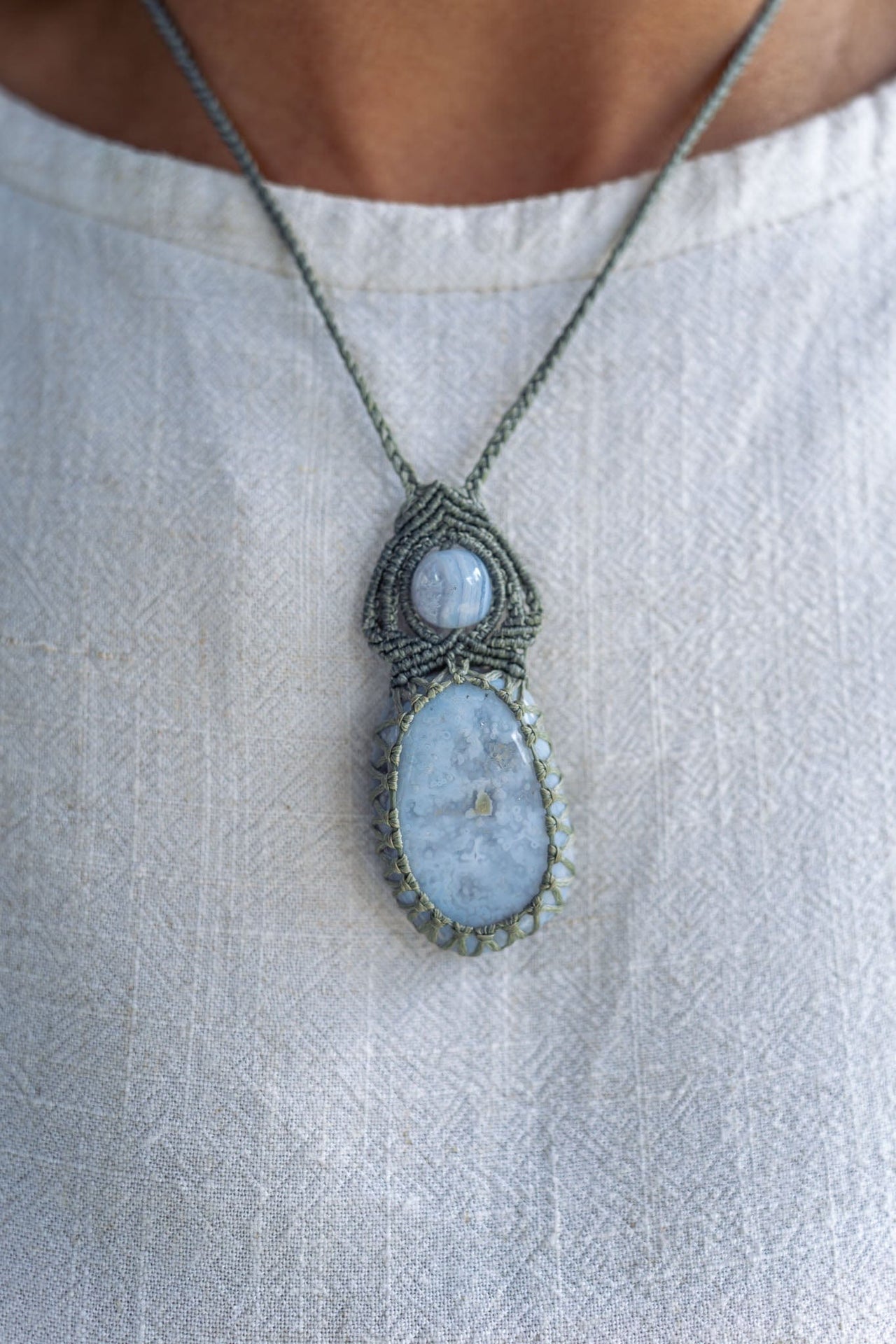 Blue Lace Agate Macramé Necklace