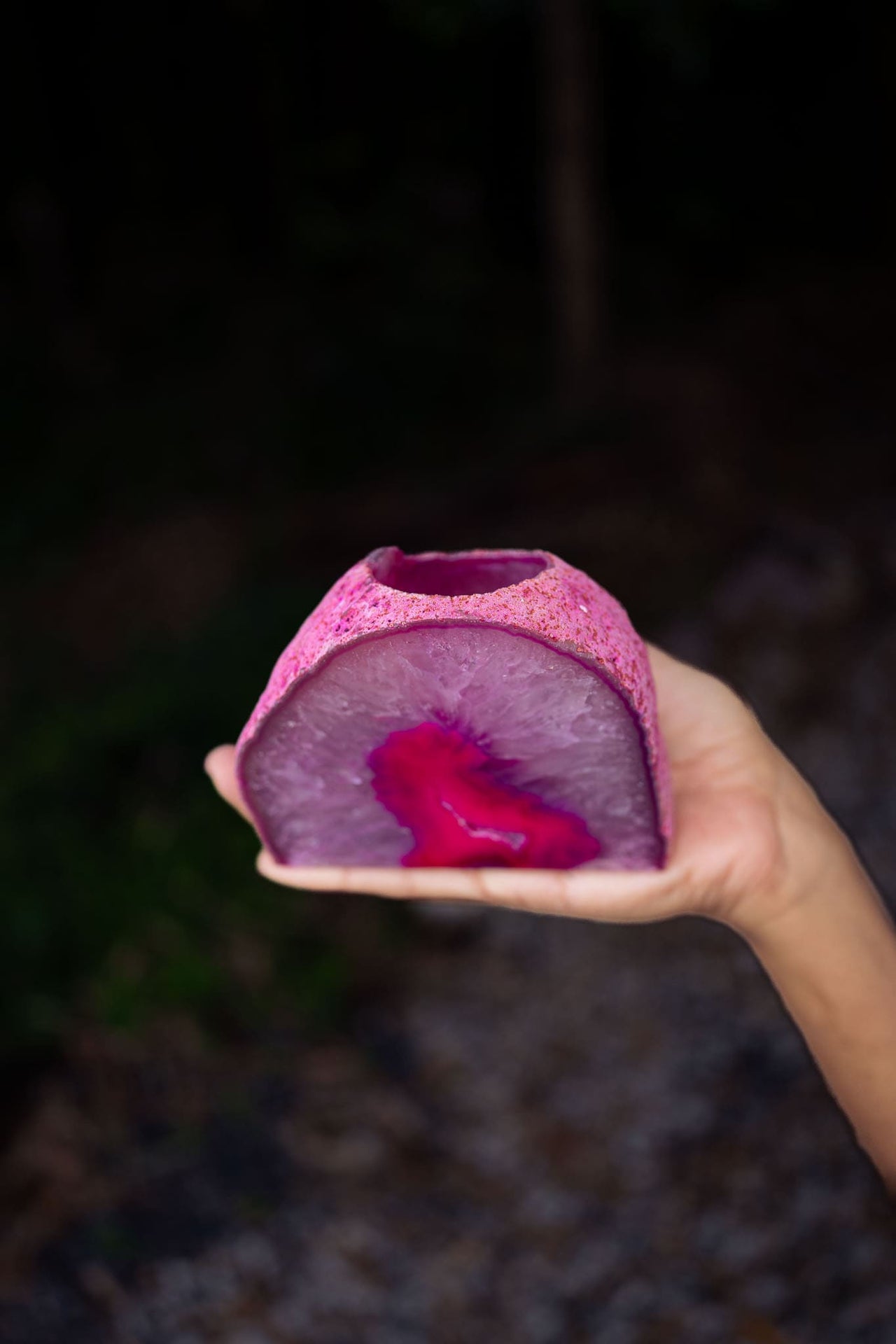 Pink Agate Candle Holder