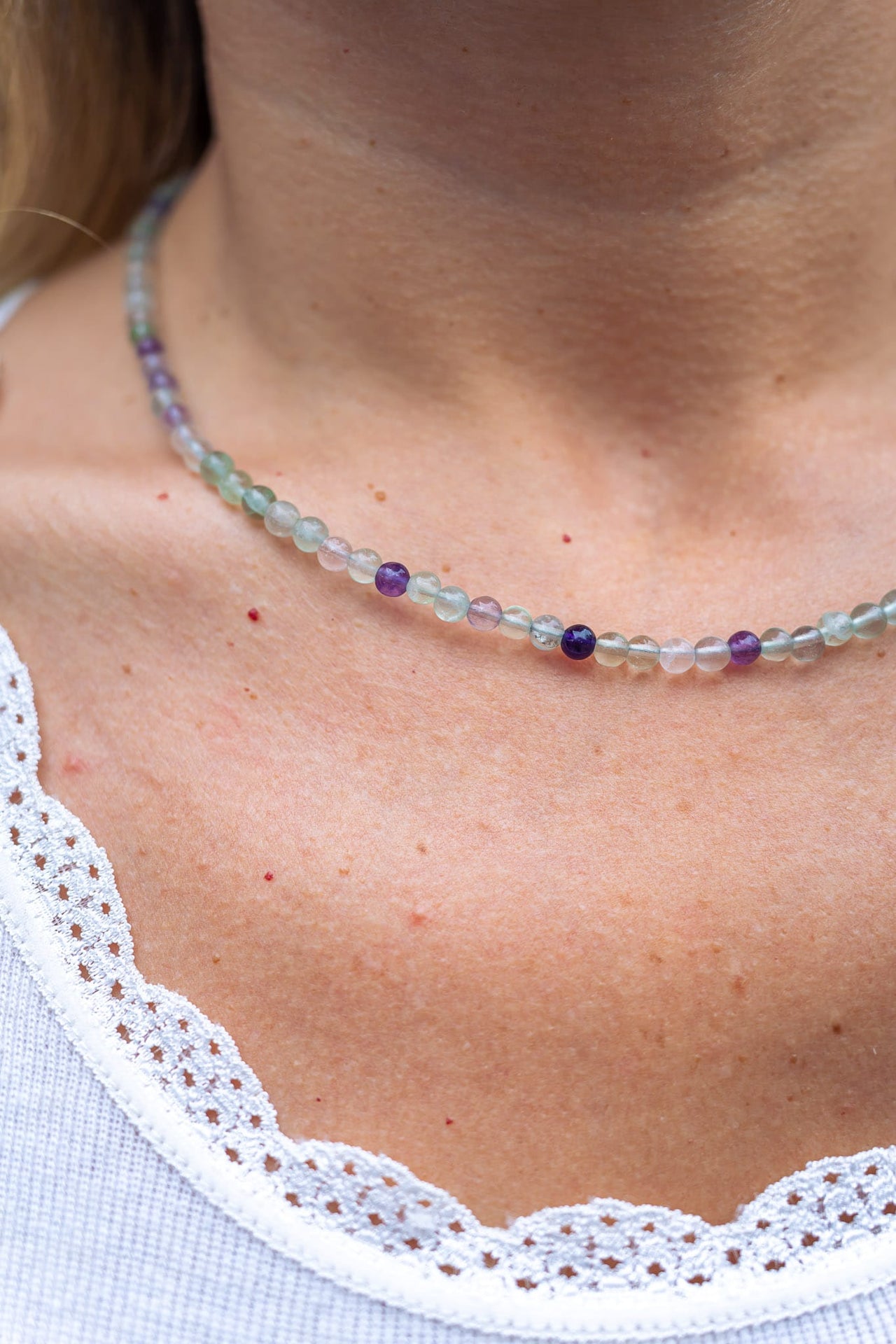 Polished Fluorite Bead Necklace