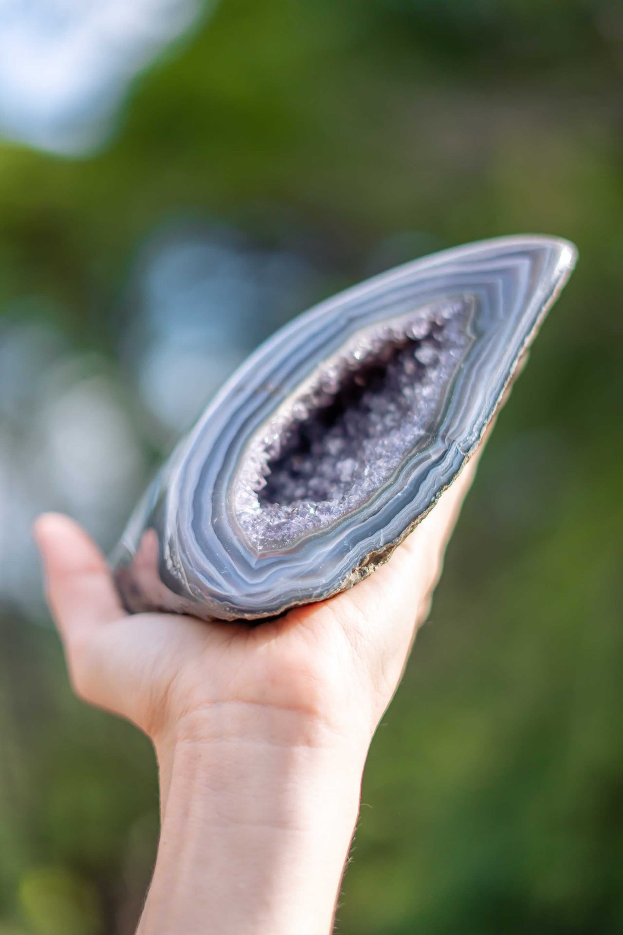 Polished Amethyst Geode with Blue Lace Agate