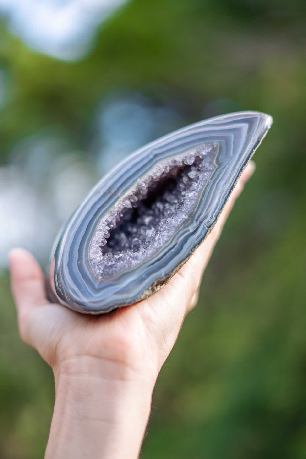 Polished Amethyst Geode with Blue Lace Agate