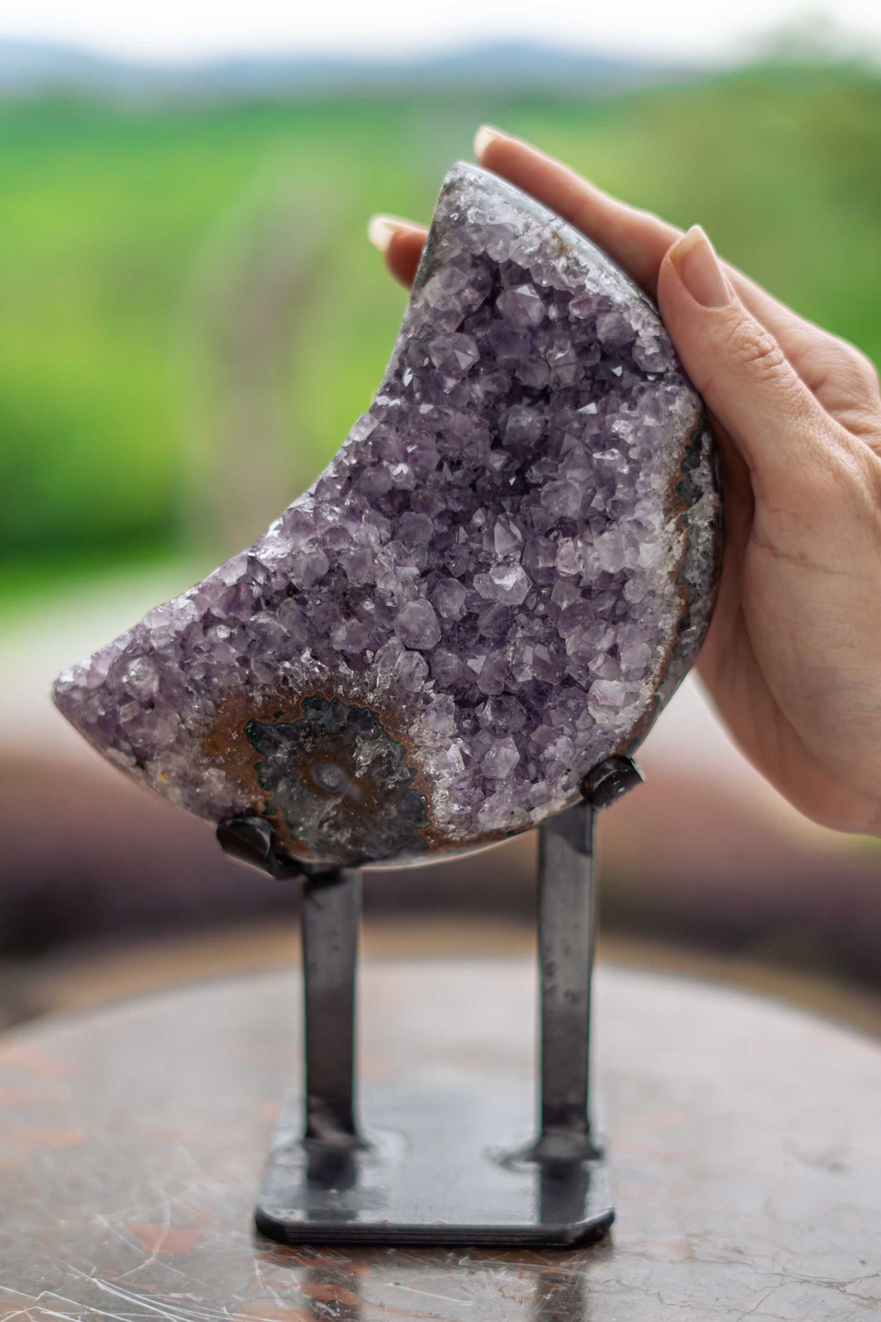 Floating Amethyst Moon Cluster with Stalactite